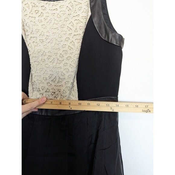 Carmen Marc Valvo Dress Womens 6 Black Silk Leather Lace Whimisgoth Fairy Mature - Picture 13 of 14